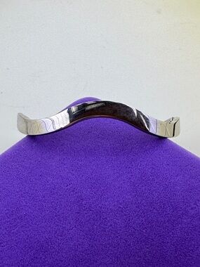 💛 Vintage Sterling Silver Wave Cuff Bracelet | Polished Modern Design | Stacking